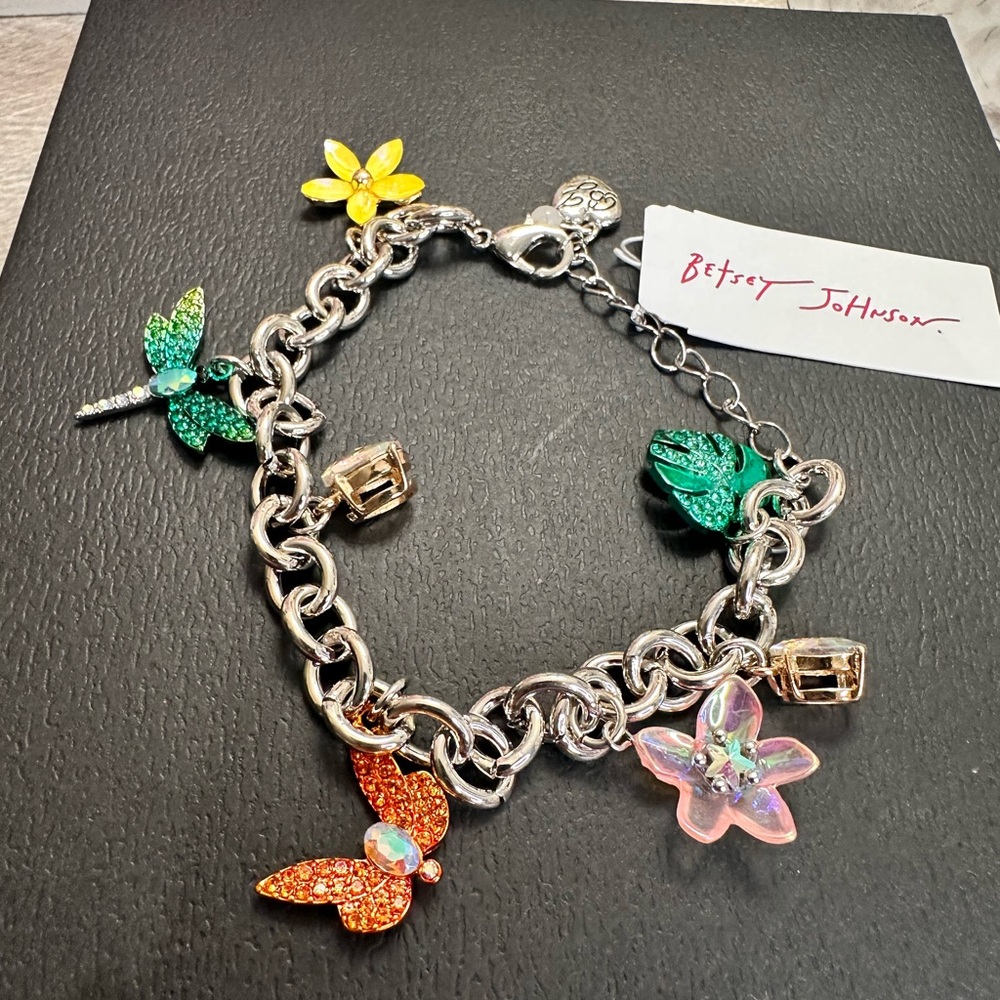 Betsey Johnson Silver and Orange Charm Bracelet